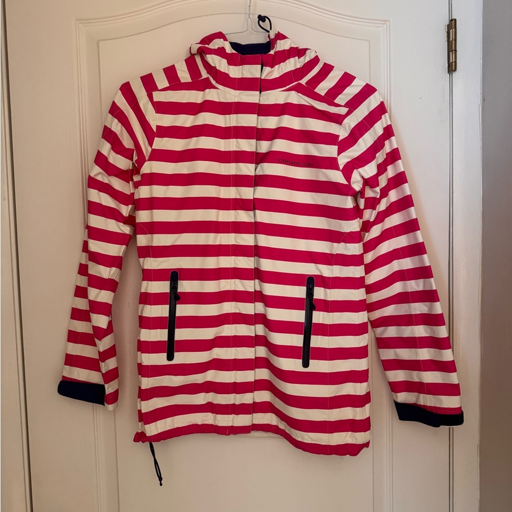 Striped Rain/Sailing Jacket - Pink and White